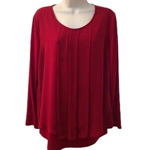 Susan Graver Women's Red Pleated Front Top Layered Lined Round Neckline Small